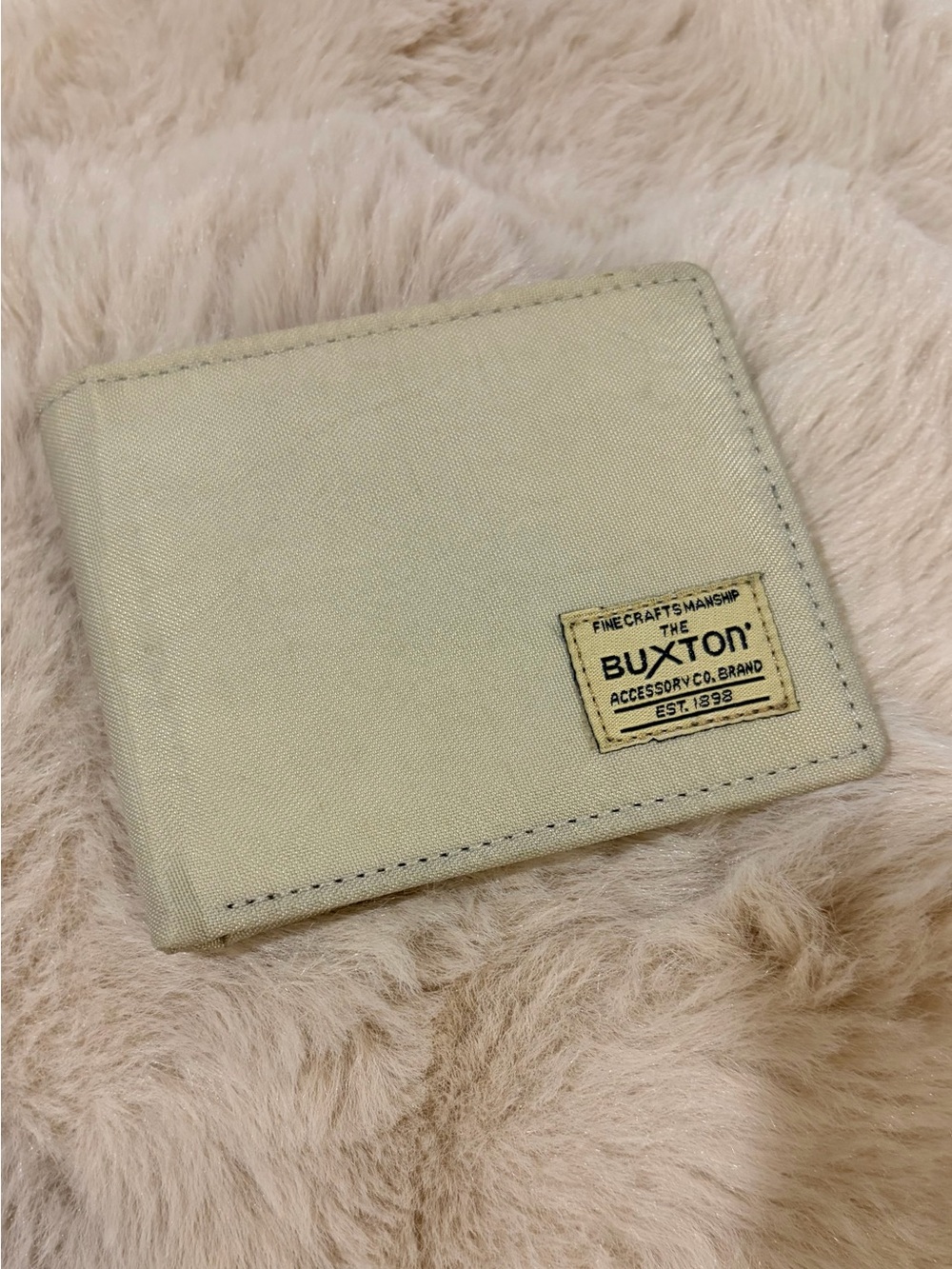 Buxton Taupe Canvas Blue Leather Bifold Wallet